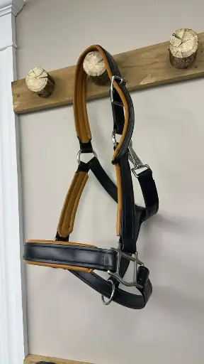 Licou granite double padding cuir tan